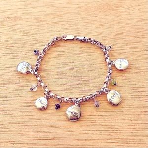 Silver Charm Bracelet 925 Hope Faith Love Trust Patience Semi Precious Stone